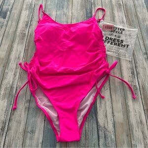Viottiset One Piece Swimsuit Women’s XL Ruched High Cut Tummy Control Pink NEW